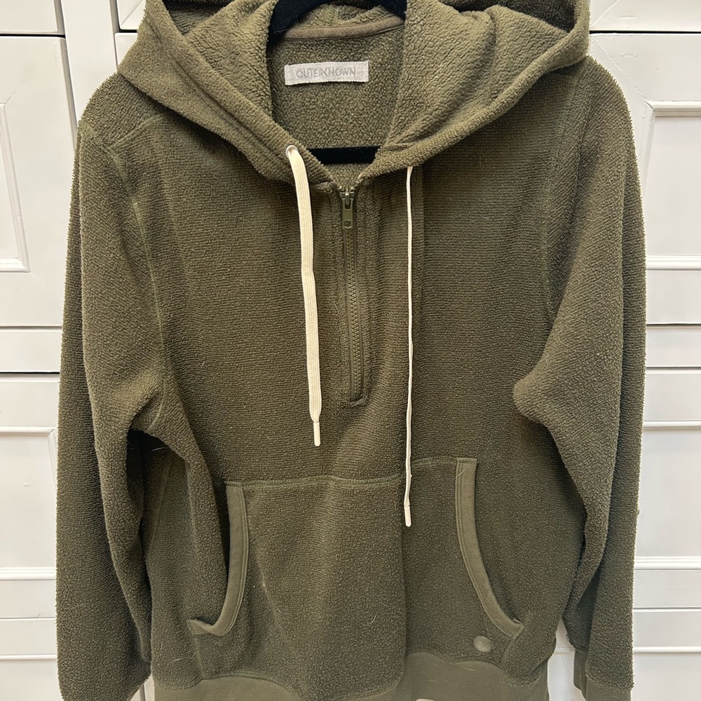 Outerknown Olive Hooded Half-Zip Pullover Sweatshirt - Picture 4 of 6